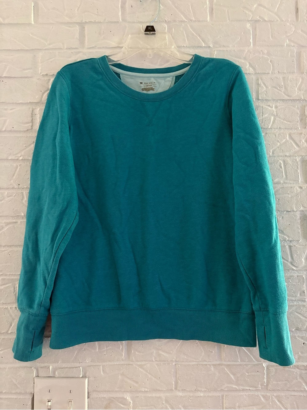 Tek Gear Classic Teal Crewneck Sweatshirt Casual Pullover Thumbholes Large